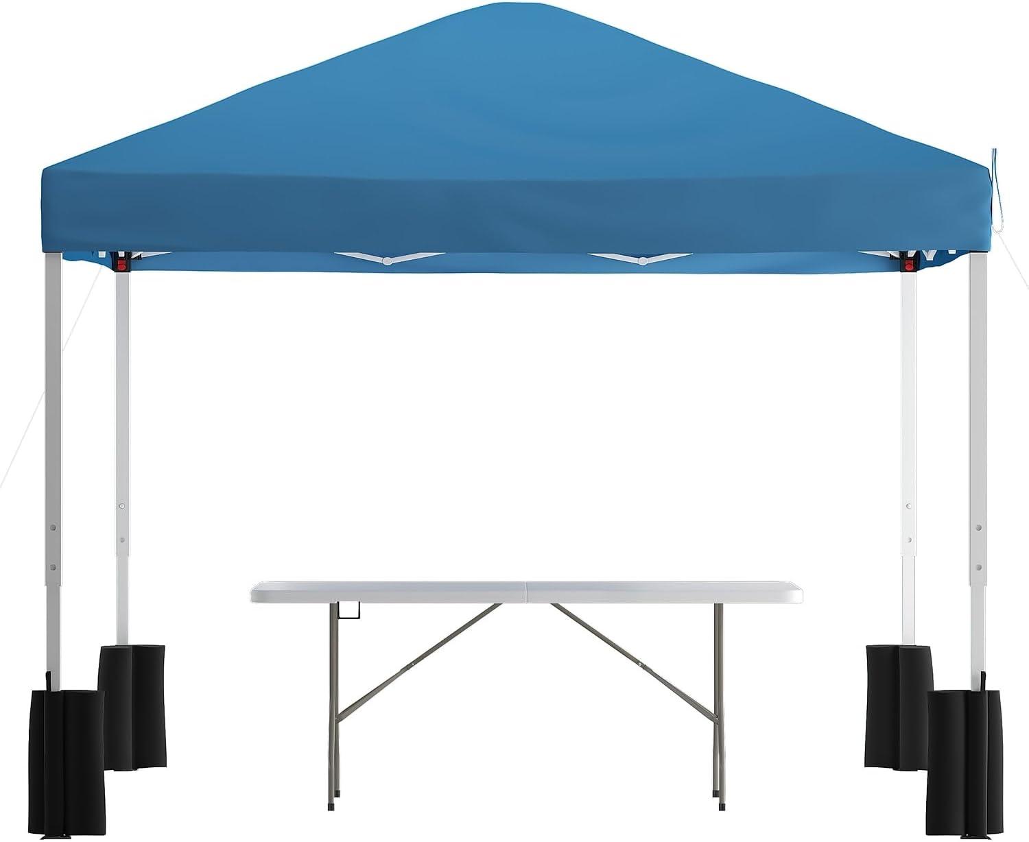 image:imageFlash Furniture Otis 8x8 Blue Pop Up Event Canopy Tent with Carry Bag and 6Foot BiFold Folding Table with Carrying Handle Tailgate Tent SetBlue