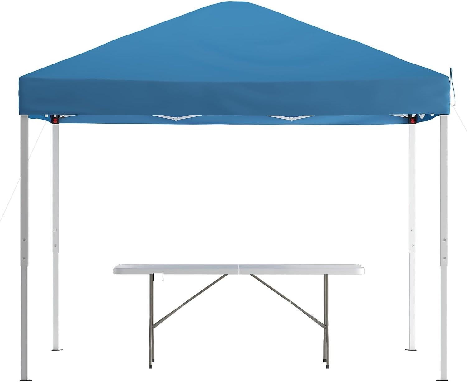 image:imageFlash Furniture Otis 8x8 Blue Pop Up Event Canopy Tent with Carry Bag and 6Foot BiFold Folding Table with Carrying Handle Tailgate Tent SetBlue