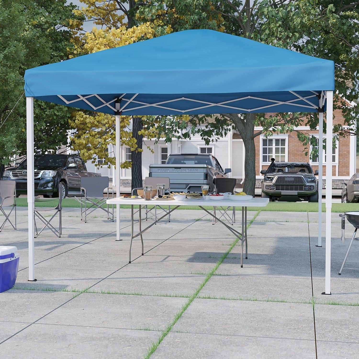 image:imageFlash Furniture Otis 8x8 Blue Pop Up Event Canopy Tent with Carry Bag and 6Foot BiFold Folding Table with Carrying Handle Tailgate Tent SetBlue