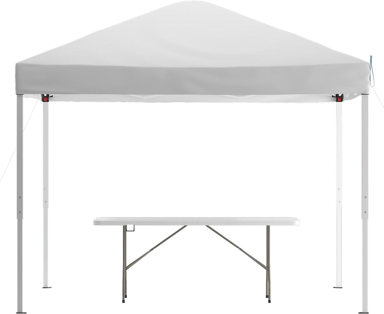 image:imageFlash Furniture Otis 8x8 Blue Pop Up Event Canopy Tent with Carry Bag and 6Foot BiFold Folding Table with Carrying Handle Tailgate Tent SetWhite