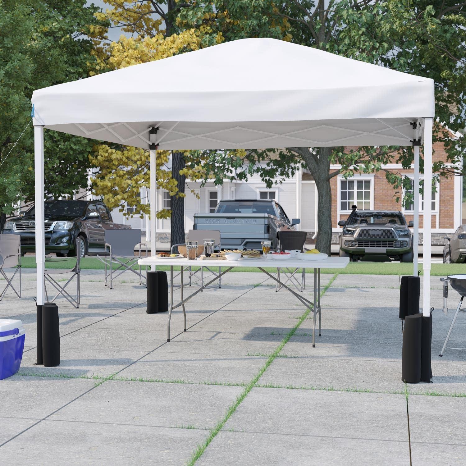 image:imageFlash Furniture Otis 8x8 Blue Pop Up Event Canopy Tent with Carry Bag and 6Foot BiFold Folding Table with Carrying Handle Tailgate Tent SetWhite