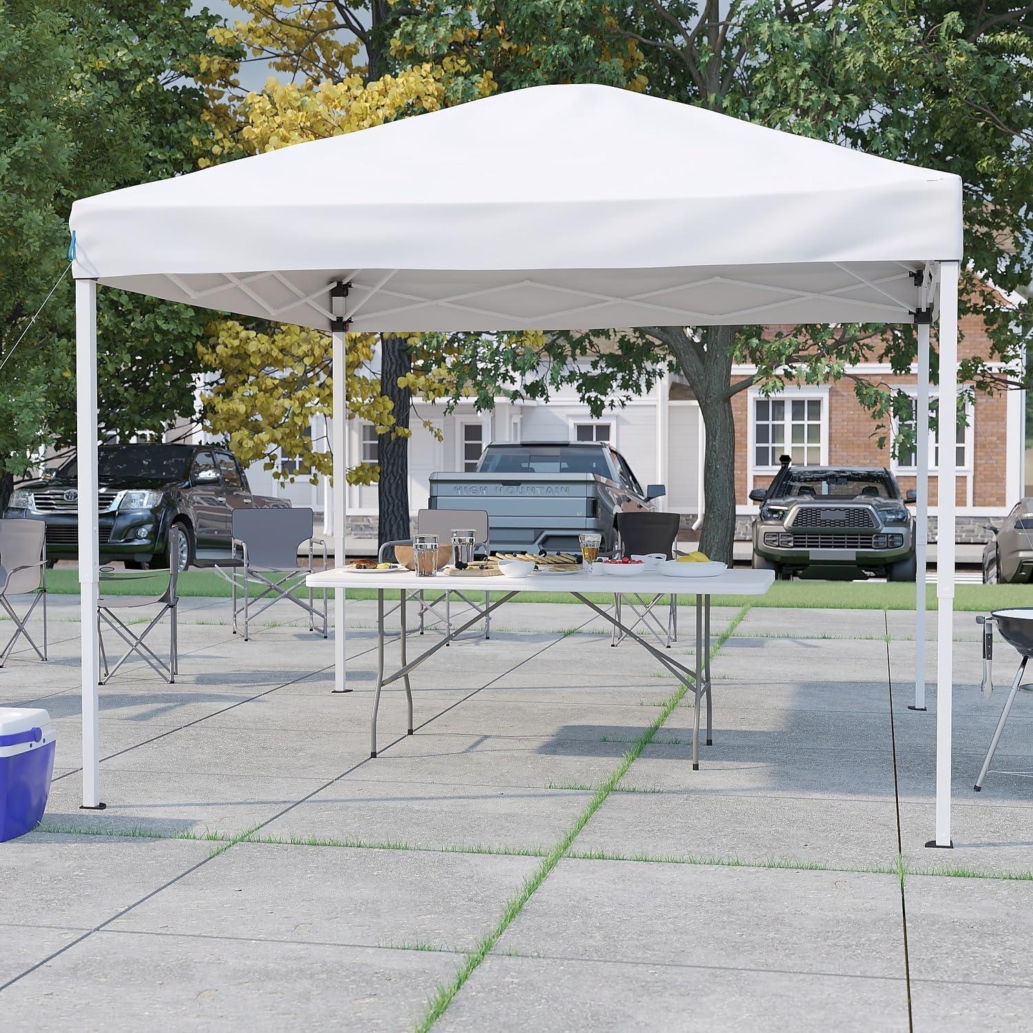 image:imageFlash Furniture Otis 8x8 Blue Pop Up Event Canopy Tent with Carry Bag and 6Foot BiFold Folding Table with Carrying Handle Tailgate Tent SetWhite