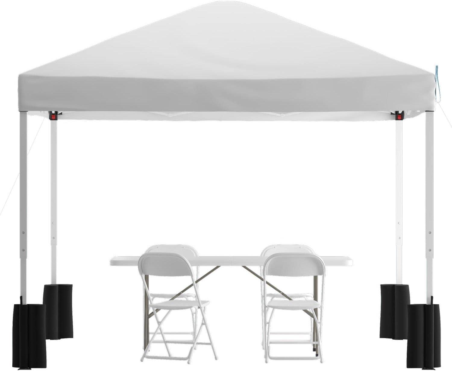 image:imageFlash Furniture Otis 8x8 Blue Pop Up Event Canopy Tent with Carry Bag and 6Foot BiFold Folding Table with Carrying Handle Tailgate Tent SetWhite