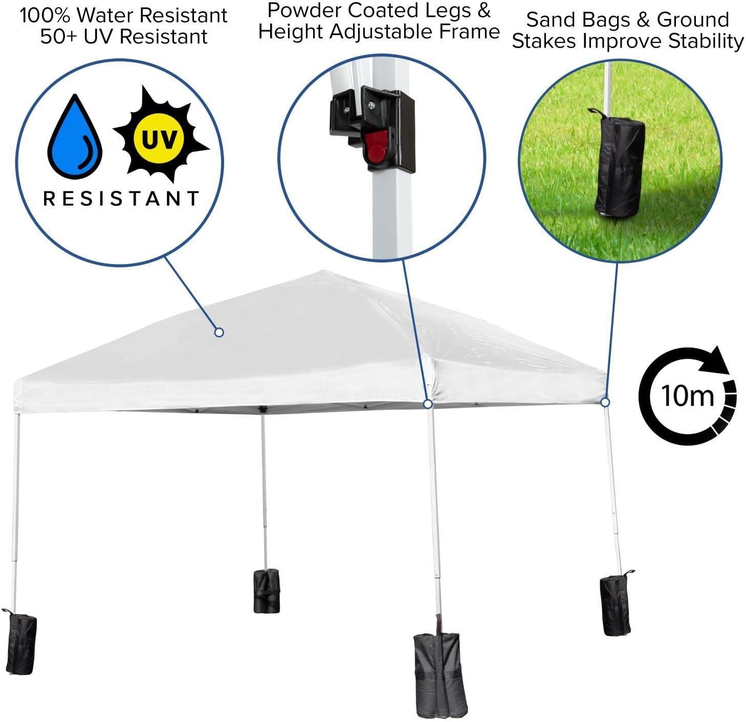 image:imageFlash Furniture Otis 8x8 Blue Pop Up Event Canopy Tent with Carry Bag and 6Foot BiFold Folding Table with Carrying Handle Tailgate Tent SetWhite