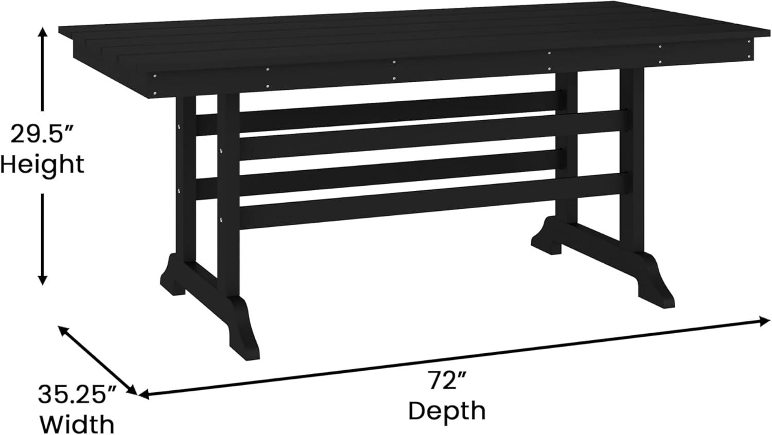 image:imageFlash Furniture Tolleson IndoorOutdoor Adirondack Dining Set Commercial Grade Recycled HDPE 72 Rectangle Dining Table and 6 Chairs with Cupholders 7 PC GrayBlack