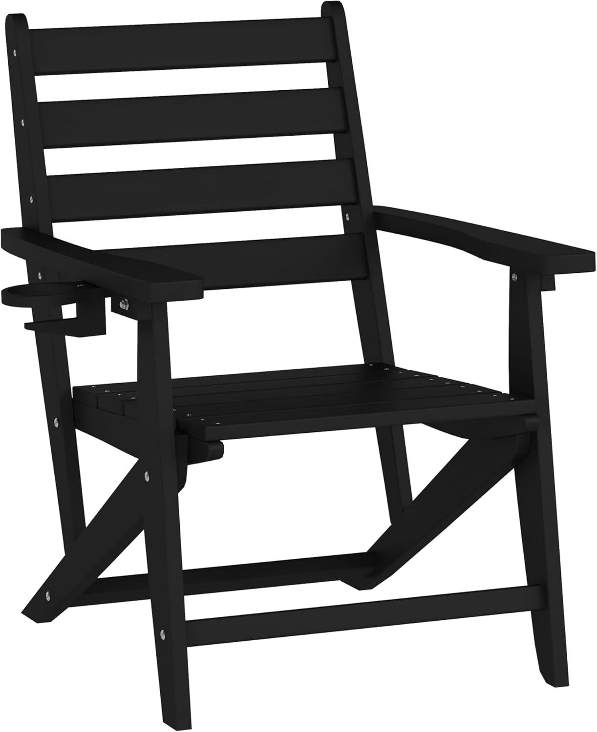 image:imageFlash Furniture Tolleson IndoorOutdoor Adirondack Dining Set Commercial Grade Recycled HDPE 72 Rectangle Dining Table and 6 Chairs with Cupholders 7 PC GrayBlack