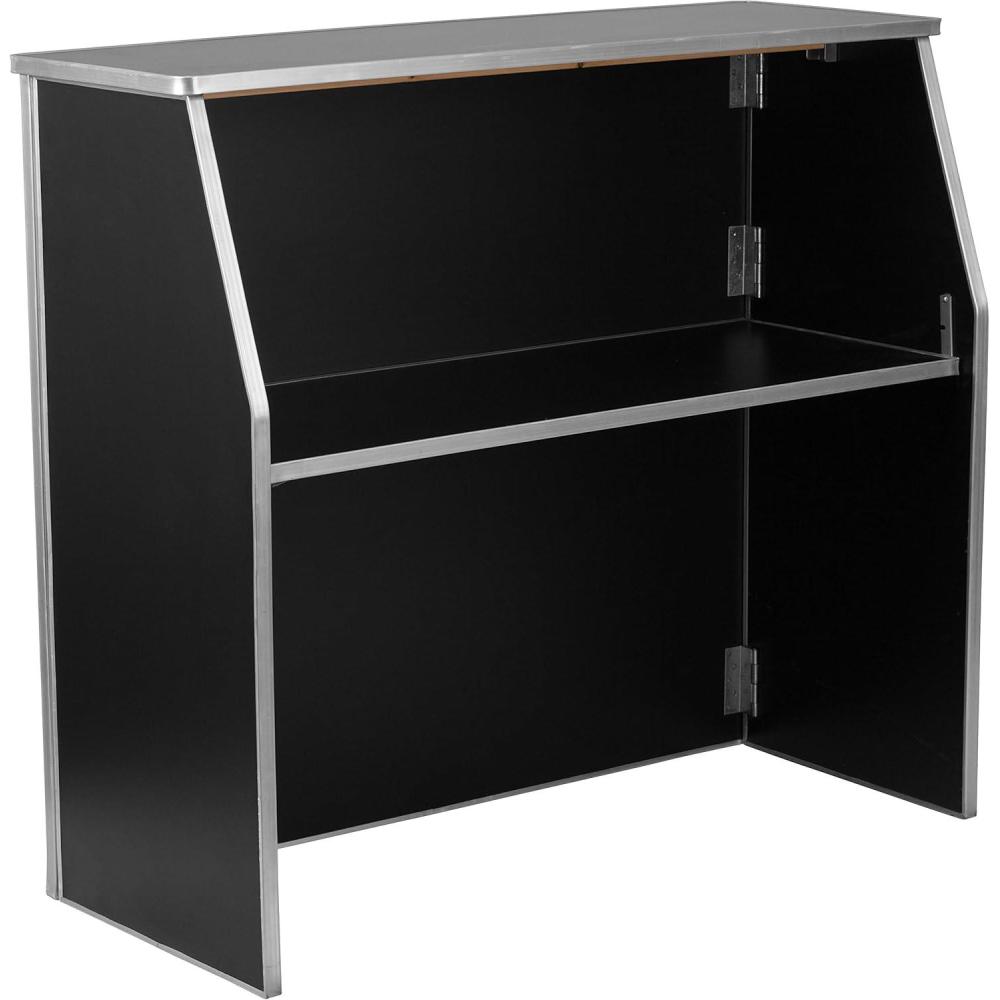 image:imageFlash Furniture 4 Folding Portable Event Bar with Top and Middle Shelves Mobile Laminate Foldable Bar for Parties and Events WhiteBlack
