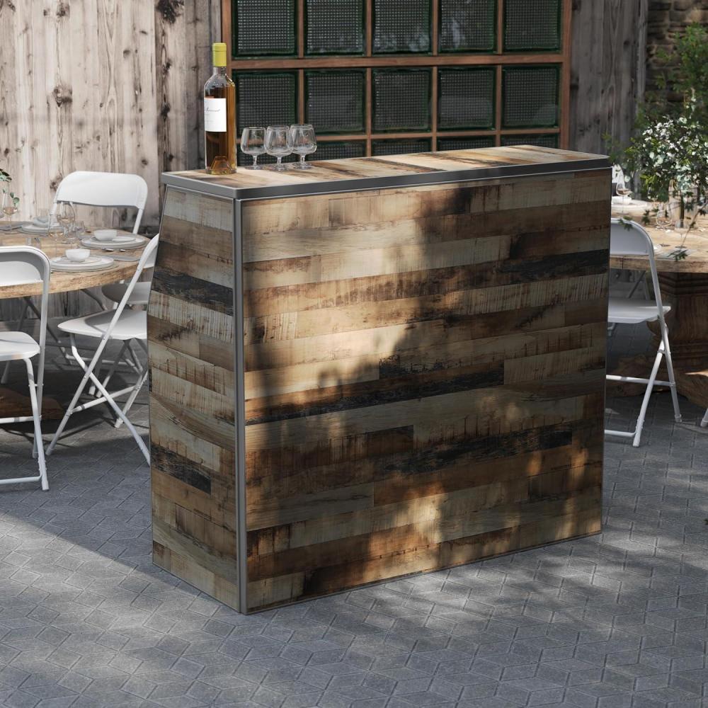 image:imageFlash Furniture 4 Folding Portable Event Bar with Top and Middle Shelves Mobile Laminate Foldable Bar for Parties and Events WhiteRustic Natural