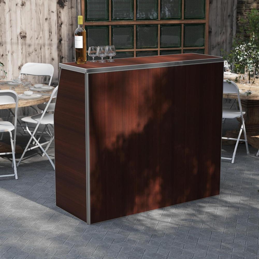 image:imageFlash Furniture 4 Folding Portable Event Bar with Top and Middle Shelves Mobile Laminate Foldable Bar for Parties and Events WhiteWalnut Woodgrain