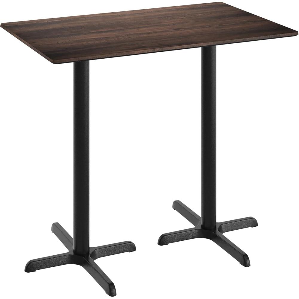 image:imageFlash Furniture Acadia 48 x 30 Indoor Gray Faux Concrete Tabletop with Dual 22 x 30 Black Bar Height Crisscross Bases Seamless TopGuard HPL Top and EdgeDark BrownBlack Base