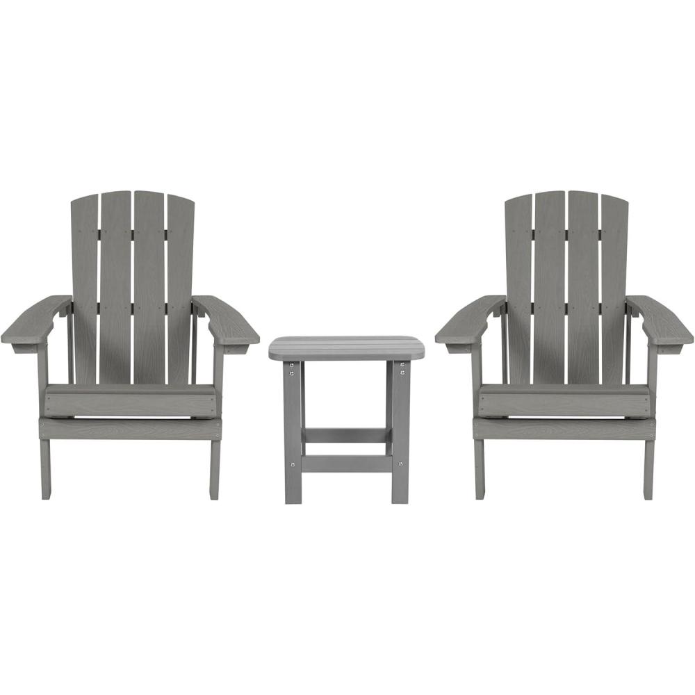 image:imageFlash Furniture Charlestown Commercial 2 Chair and Side Table Adirondack Set Gray Poly Resin Weather Resistant