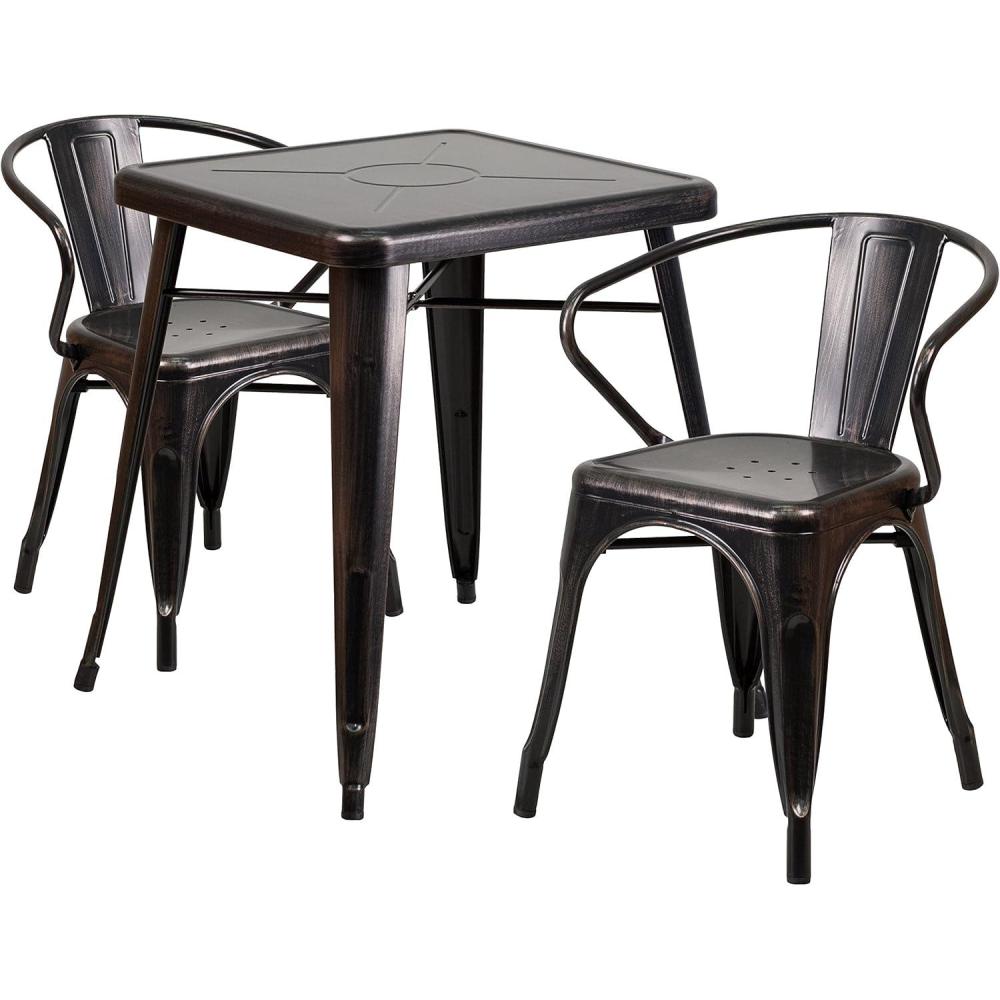 image:imageFlash Furniture Commercial Grade 2375 Square BlackAntique Gold Metal IndoorOutdoor Table Set with 2 Arm ChairsBlackantique Gold