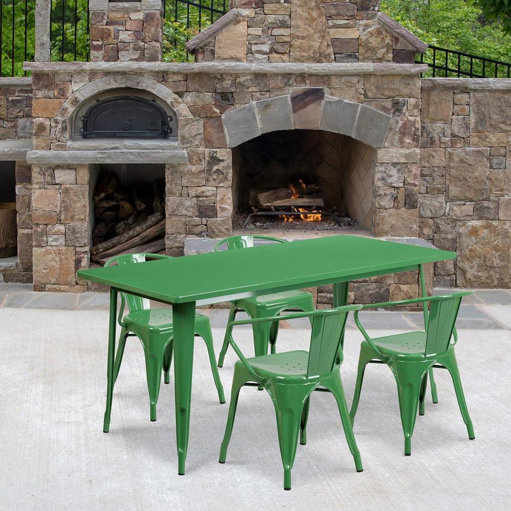 image:imageFlash Furniture Commercial Grade 315 x 63 Rectangular Black Metal IndoorOutdoor Table Set with 4 Arm ChairsGreen
