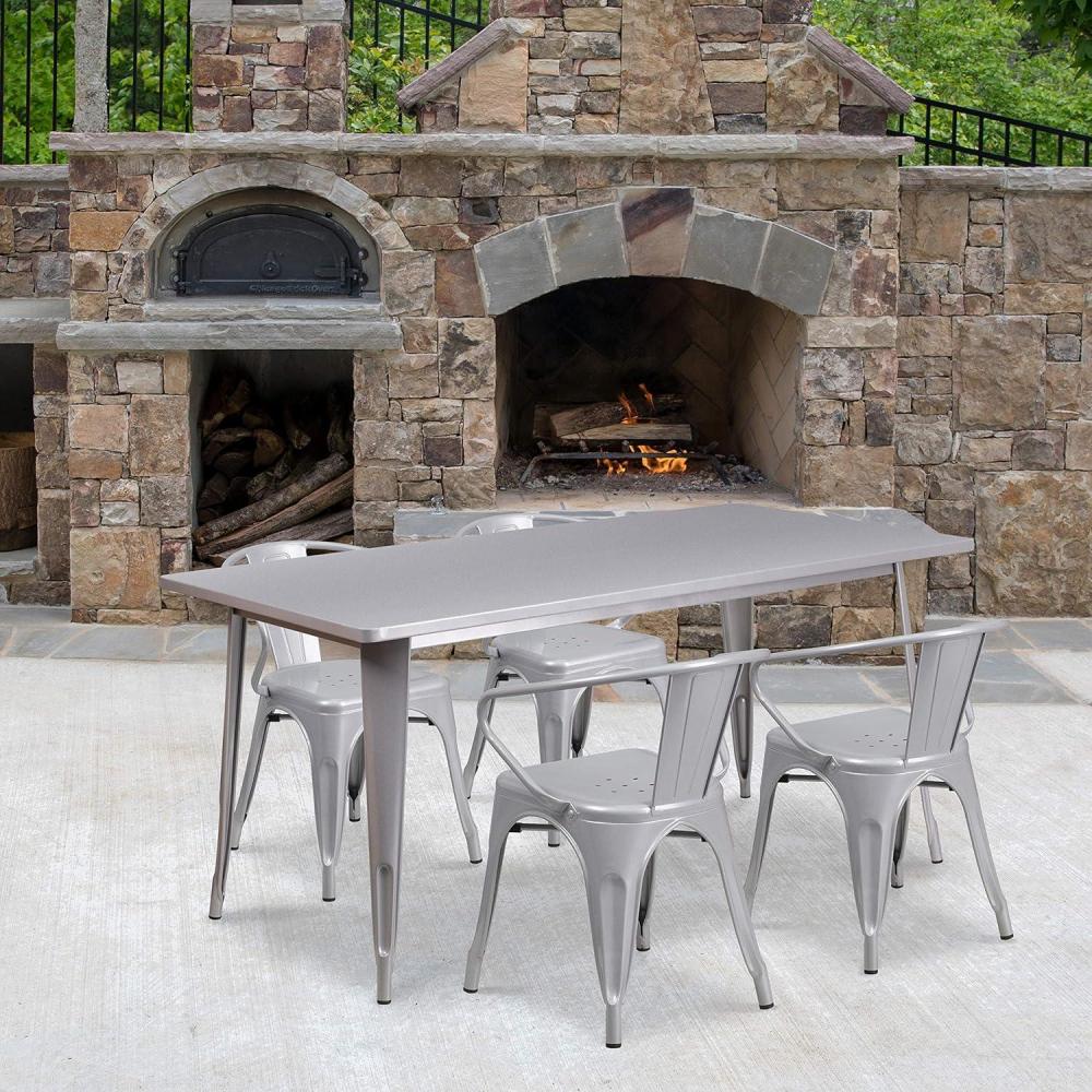 image:imageFlash Furniture Commercial Grade 315 x 63 Rectangular Black Metal IndoorOutdoor Table Set with 4 Arm ChairsSilver