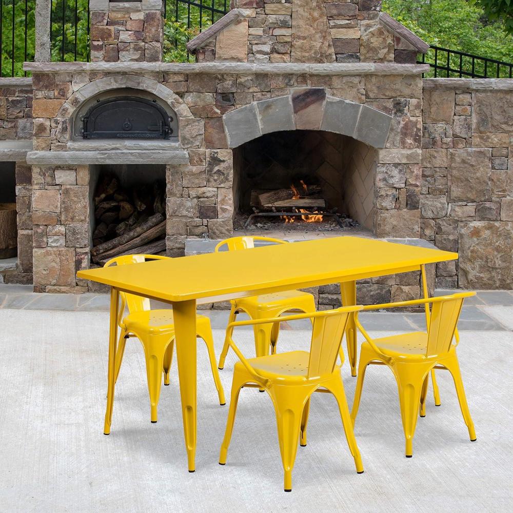 image:imageFlash Furniture Commercial Grade 315 x 63 Rectangular Black Metal IndoorOutdoor Table Set with 4 Arm ChairsYellow