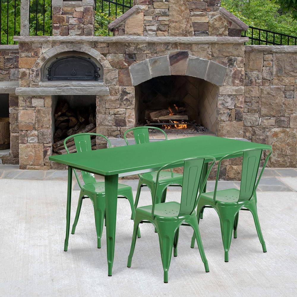 image:imageFlash Furniture Commercial Grade 315 x 63 Rectangular Silver Metal IndoorOutdoor Table Set with 4 Stack ChairsGreen