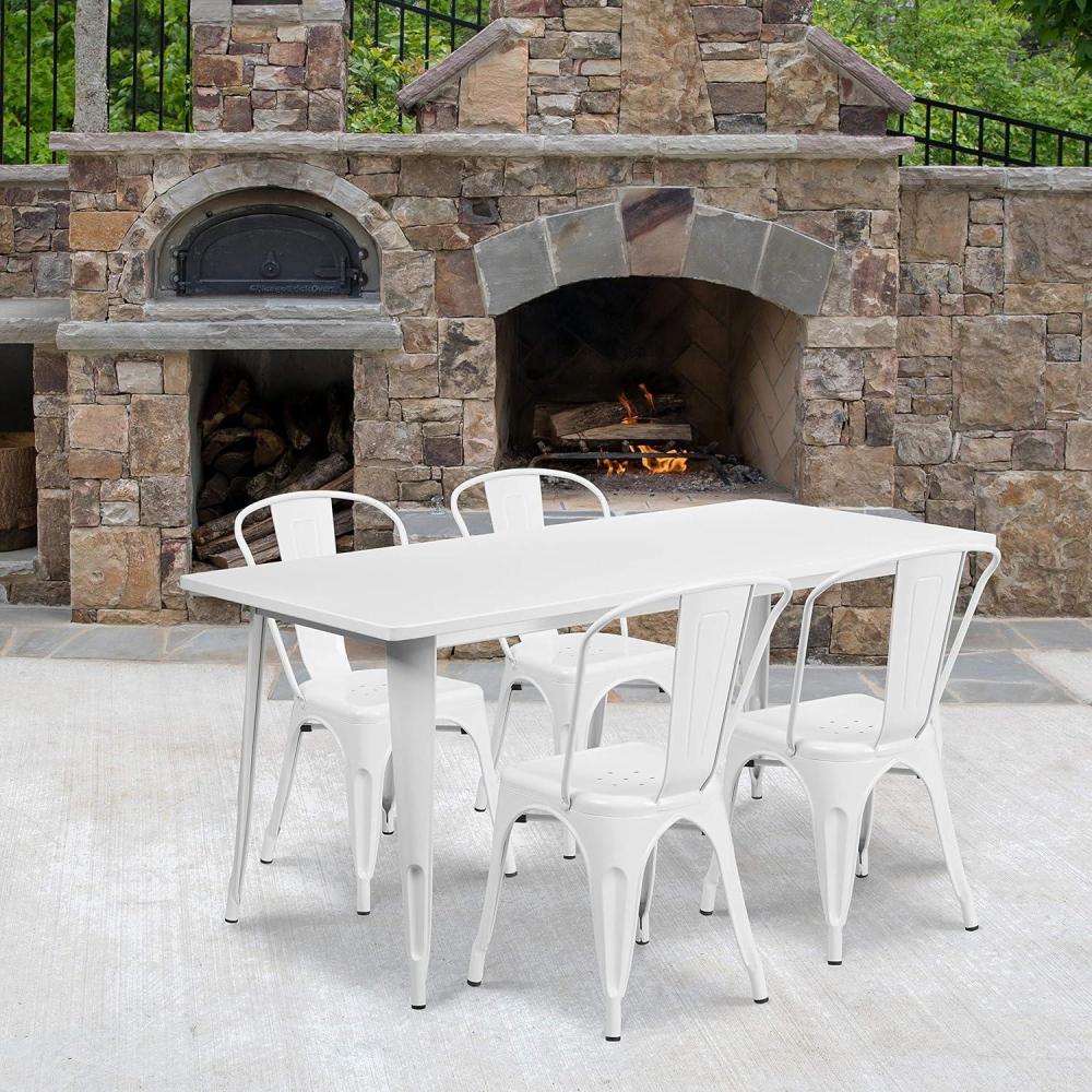 image:imageFlash Furniture Commercial Grade 315 x 63 Rectangular Silver Metal IndoorOutdoor Table Set with 4 Stack ChairsWhite