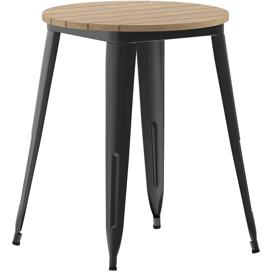 image:imageFlash Furniture Declan Commercial Outdoor Bar Height Dining Table All Weather Poly Resin Top with Steel Base 2375 Round BrownBlackBrown TopBlack Frame