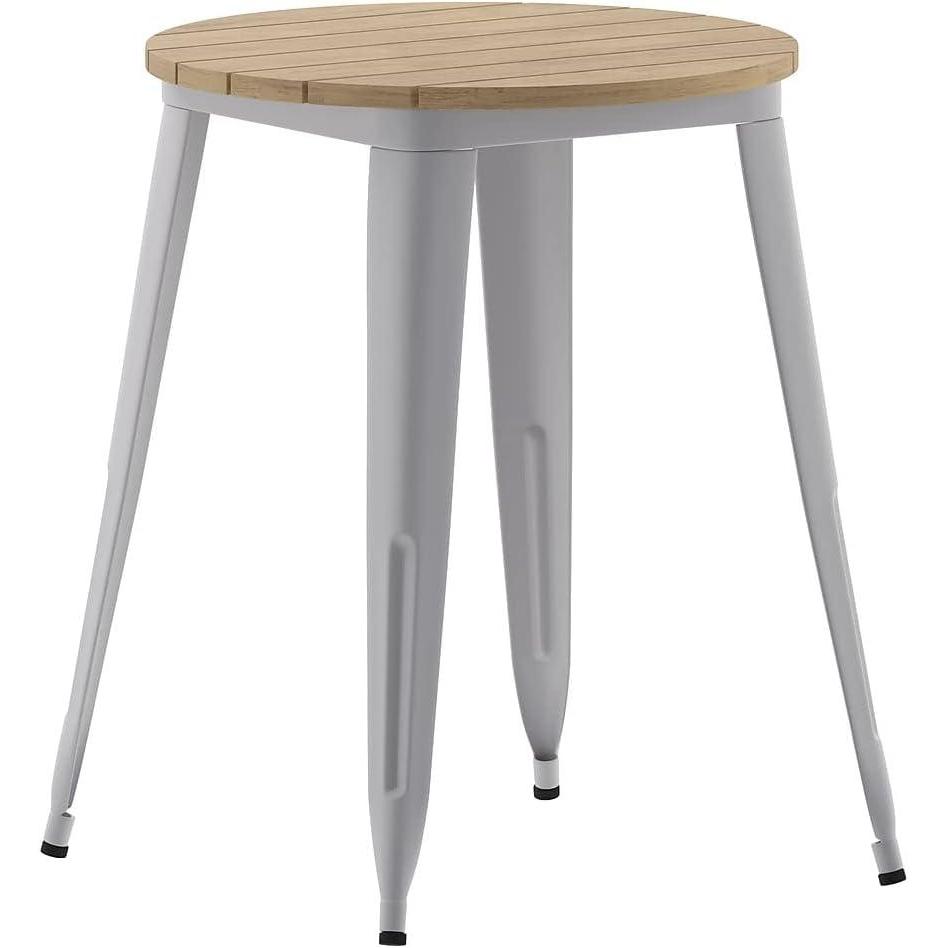 image:imageFlash Furniture Declan Commercial Outdoor Bar Height Dining Table All Weather Poly Resin Top with Steel Base 2375 Round BrownBlackBrown TopSilver Frame