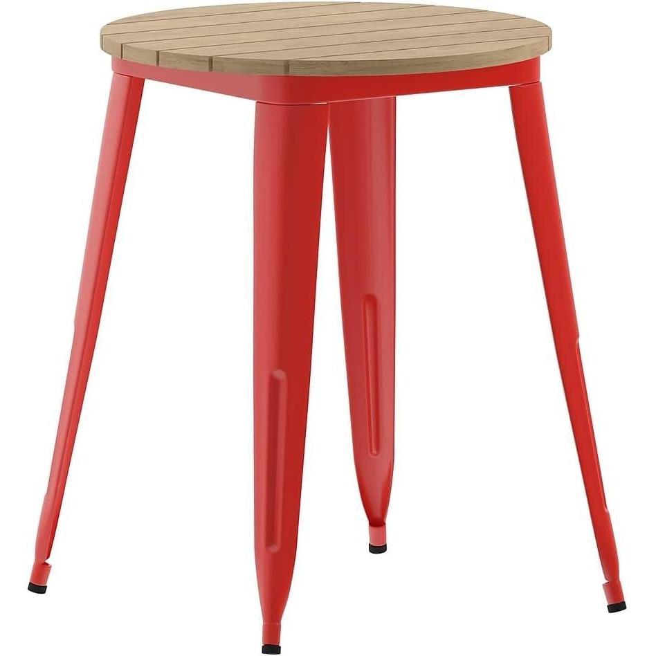 image:imageFlash Furniture Declan Commercial Outdoor Bar Height Dining Table All Weather Poly Resin Top with Steel Base 2375 Round BrownBlackBrownRed
