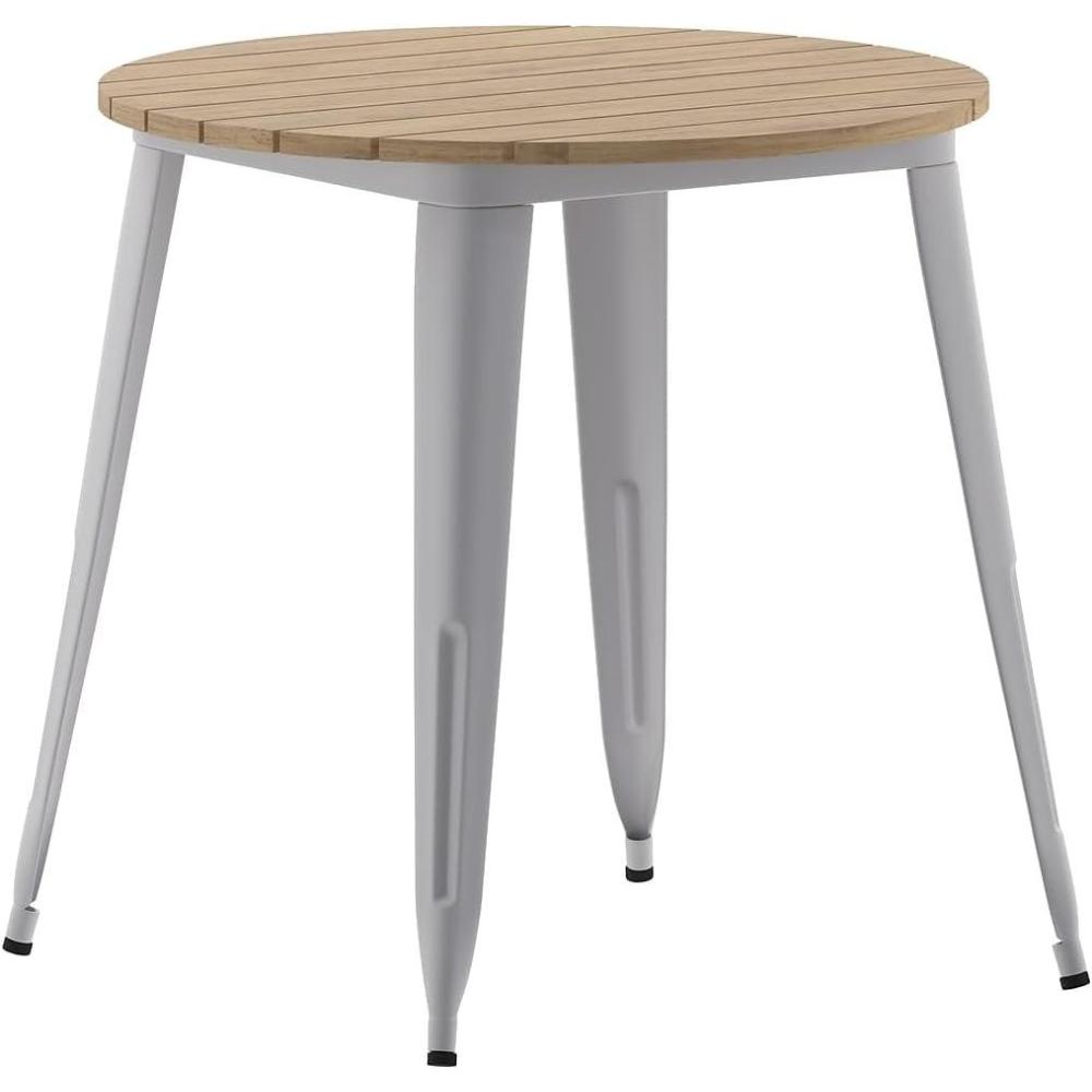 image:imageFlash Furniture Declan Commercial Outdoor Dining Table All Weather Poly Resin Top with Steel Base 30 Round BrownBlackBrown TopSilver Frame