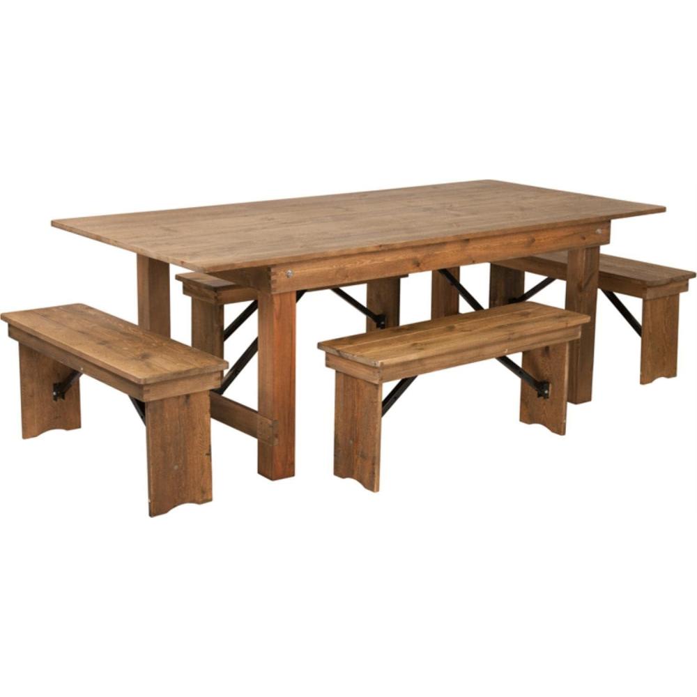 image:imageFlash Furniture HERCULES Series 7 x 40 Antique Rustic Folding Farm Table and Four Bench SetAntique Rustic