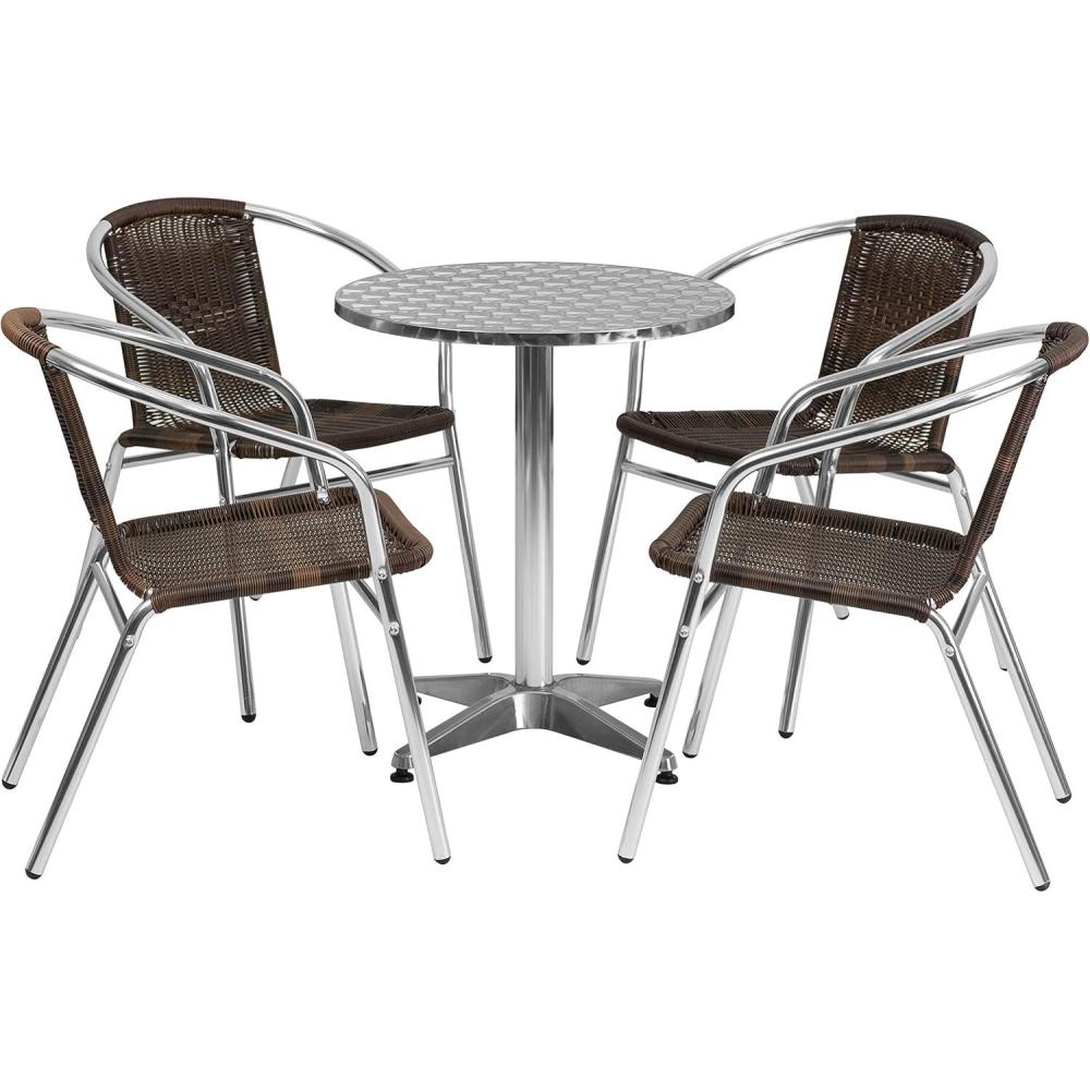 image:imageFlash Furniture Lila 235 Round Aluminum IndoorOutdoor Table Set with 4 Dark Brown Rattan ChairsDark Brown