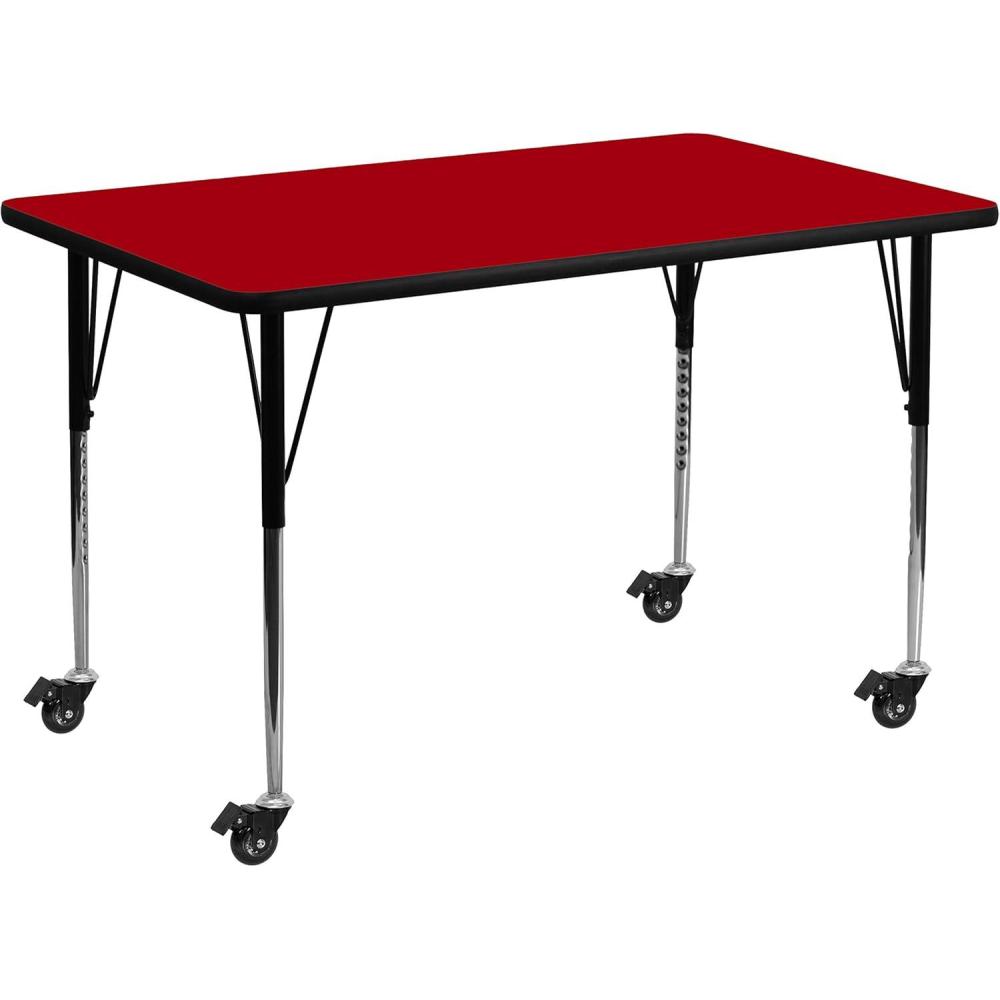 image:imageFlash Furniture Mobile 24W x 48L Rectangular Red Thermal Laminate Activity Table Standard Height Adjustable LegsRed