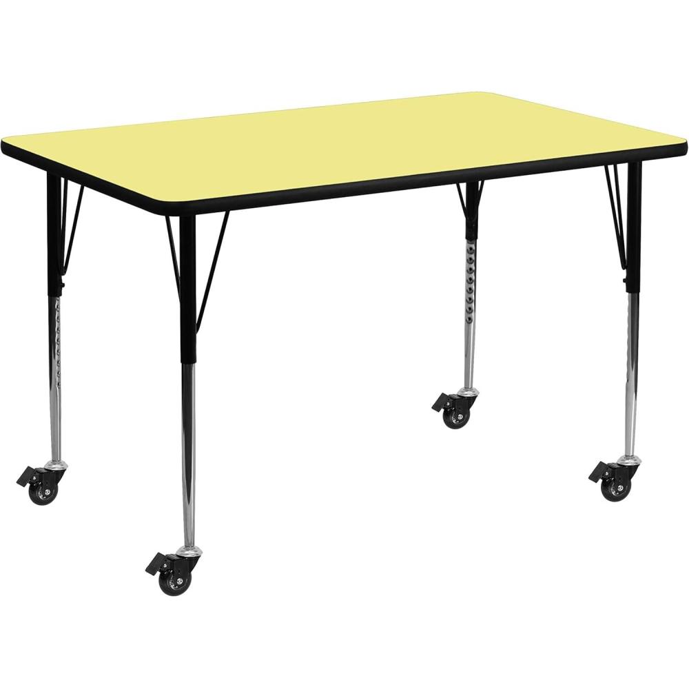 image:imageFlash Furniture Mobile 24W x 48L Rectangular Red Thermal Laminate Activity Table Standard Height Adjustable LegsYellow