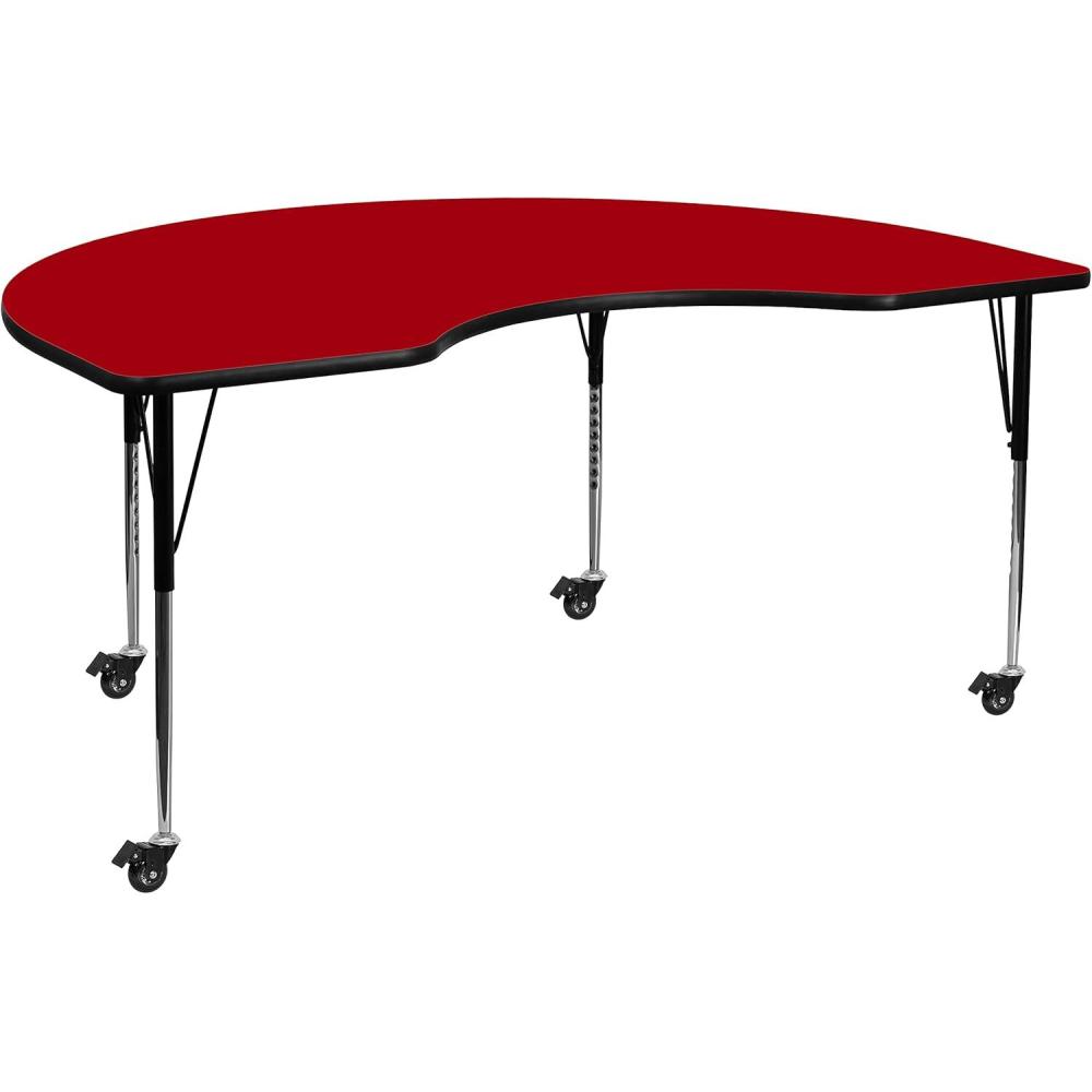image:imageFlash Furniture Mobile 48W x 96L Kidney Grey Thermal Laminate Activity Table  Standard Height Adjustable LegsRed