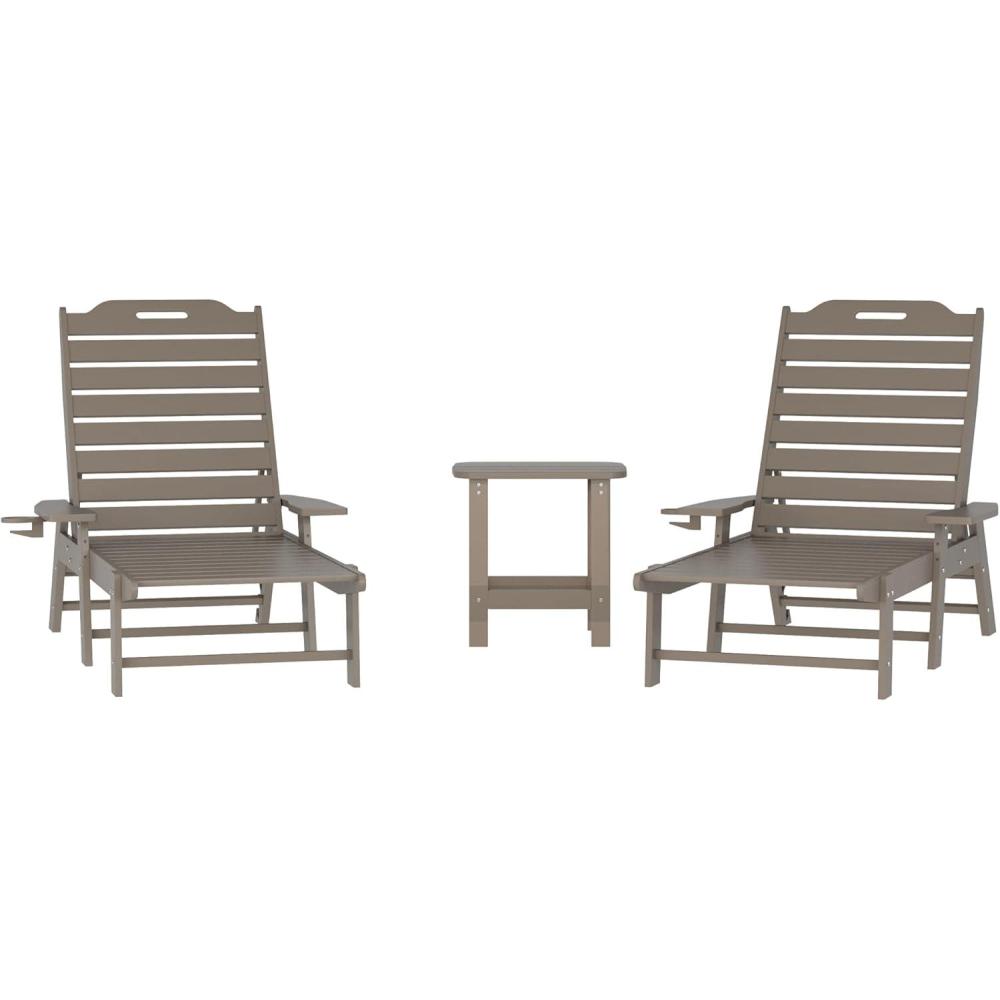 image:imageFlash Furniture Monterey Commercial 3Piece IndoorOutdoor Adirondack Set 2 Adjustable HDPE Loungers with Cup Holders 2Tier Side Table AllWeather Use Brown