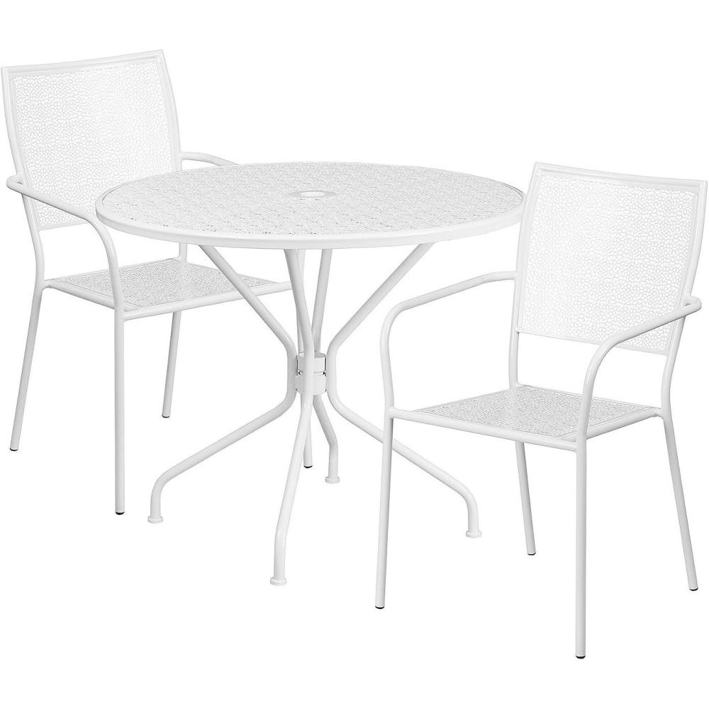image:imageFlash Furniture Oia Commercial Grade 3525 Round Sky Blue IndoorOutdoor Steel Patio Table Set with 4 Square Back ChairsWhite