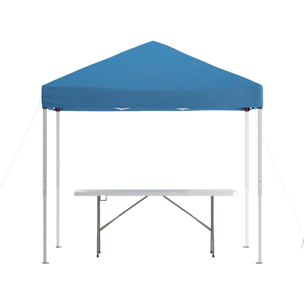 image:imageFlash Furniture Otis 8x8 Blue Pop Up Event Canopy Tent with Carry Bag and 6Foot BiFold Folding Table with Carrying Handle Tailgate Tent SetBlue