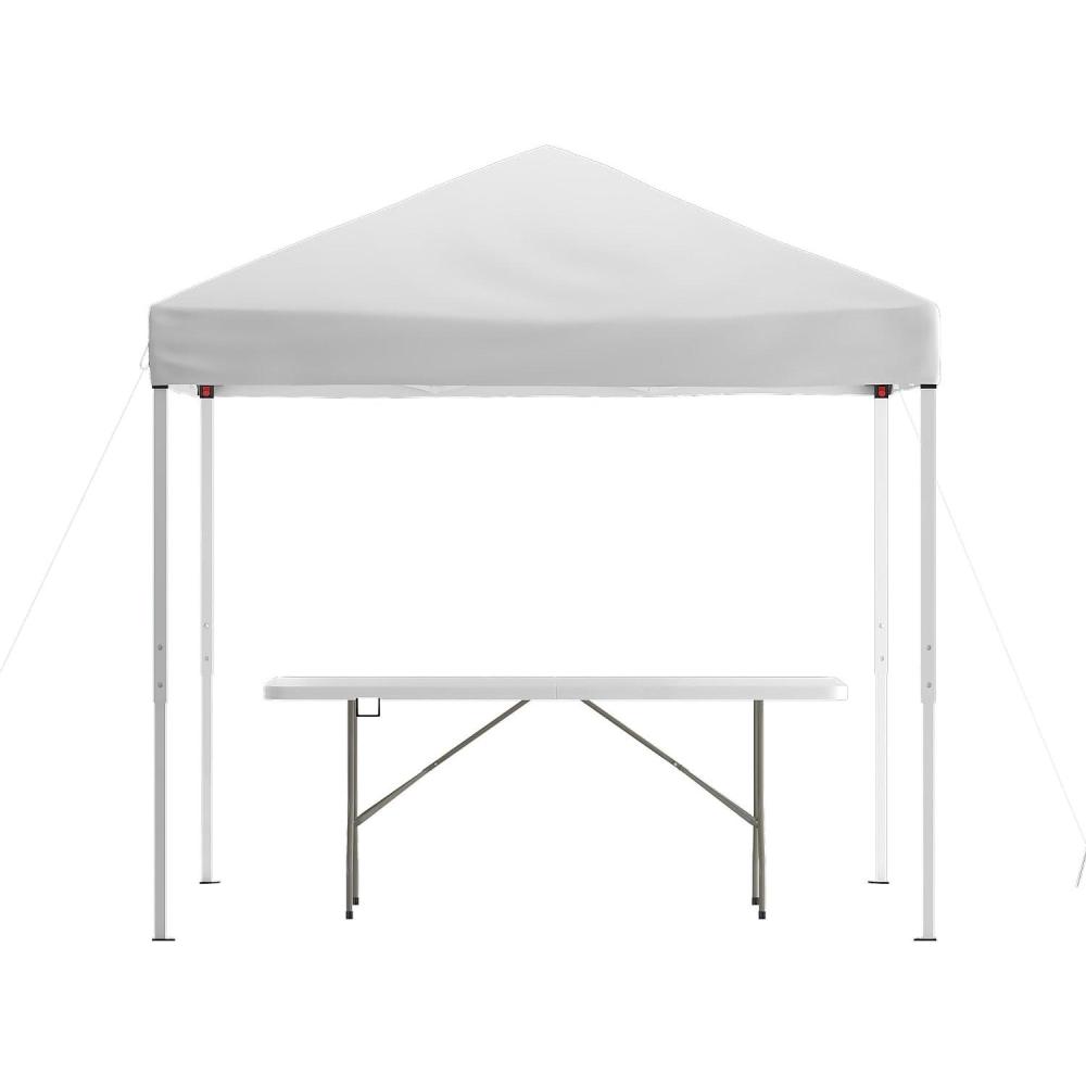 image:imageFlash Furniture Otis 8x8 Blue Pop Up Event Canopy Tent with Carry Bag and 6Foot BiFold Folding Table with Carrying Handle Tailgate Tent SetWhite