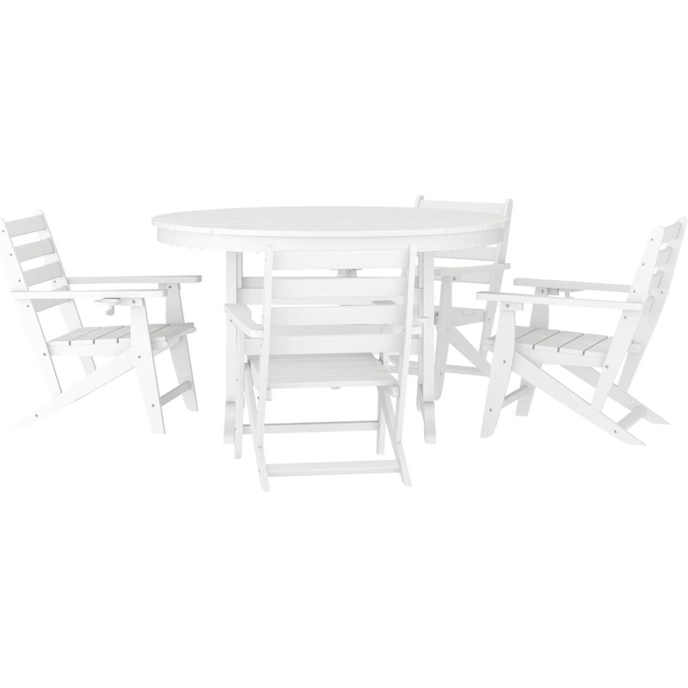 image:imageFlash Furniture Tolleson IndoorOutdoor Adirondack Dining Set Commercial Grade Recycled HDPE 48 Round Dining Table and 4 Chairs with Cupholders 5 PC WhiteWhite