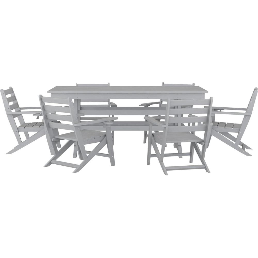 image:imageFlash Furniture Tolleson IndoorOutdoor Adirondack Dining Set Commercial Grade Recycled HDPE 72 Rectangle Dining Table and 6 Chairs with Cupholders 7 PC GrayGrey