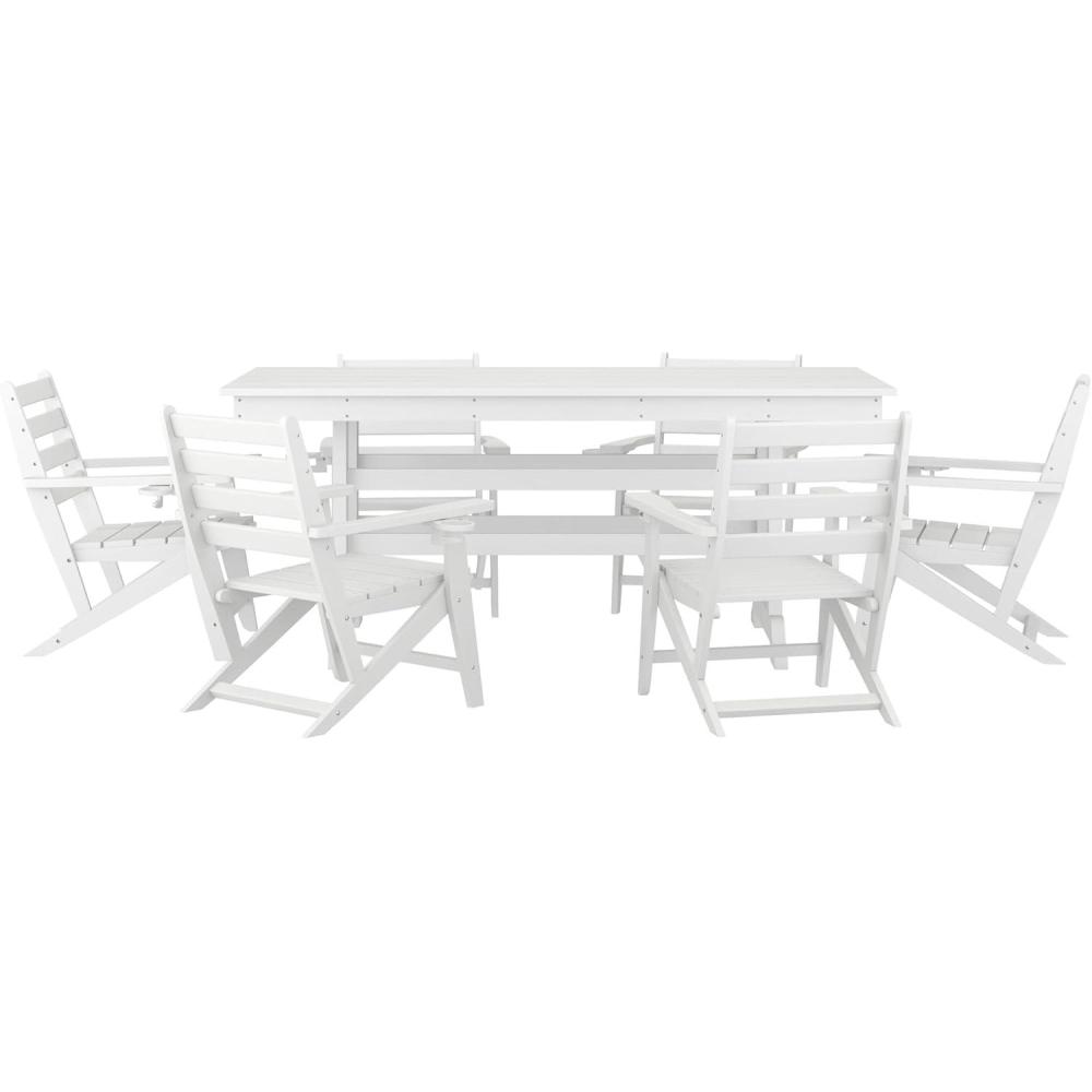 image:imageFlash Furniture Tolleson IndoorOutdoor Adirondack Dining Set Commercial Grade Recycled HDPE 72 Rectangle Dining Table and 6 Chairs with Cupholders 7 PC GrayWhite
