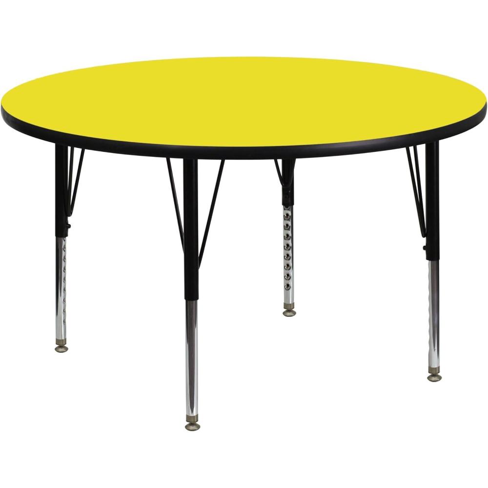 image:imageFlash Furniture Wren 48 Round Grey HP Laminate Activity Table  Height Adjustable Short LegsYellow