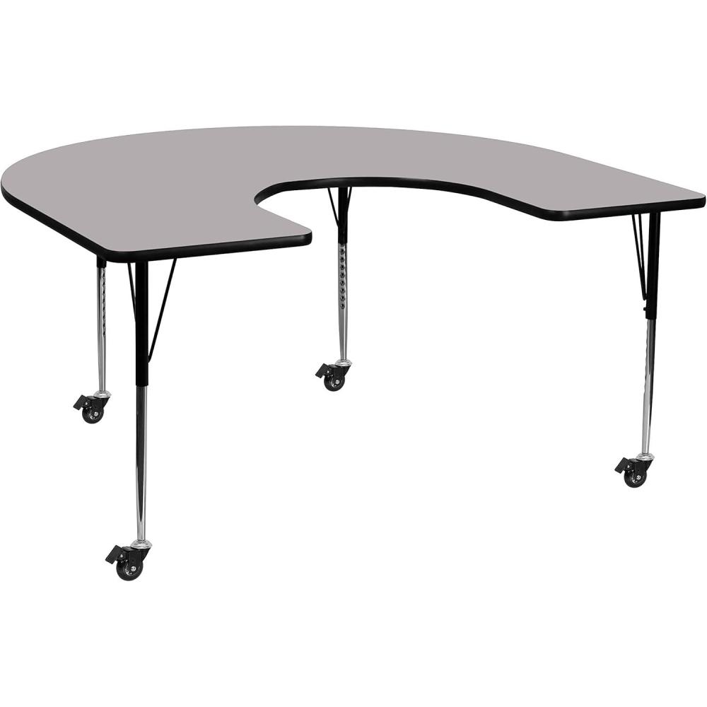 image:imageFlash Furniture Wren Mobile 60W x 66L Horseshoe Oak Thermal Laminate Activity Table Standard Height Adjustable LegsGrey