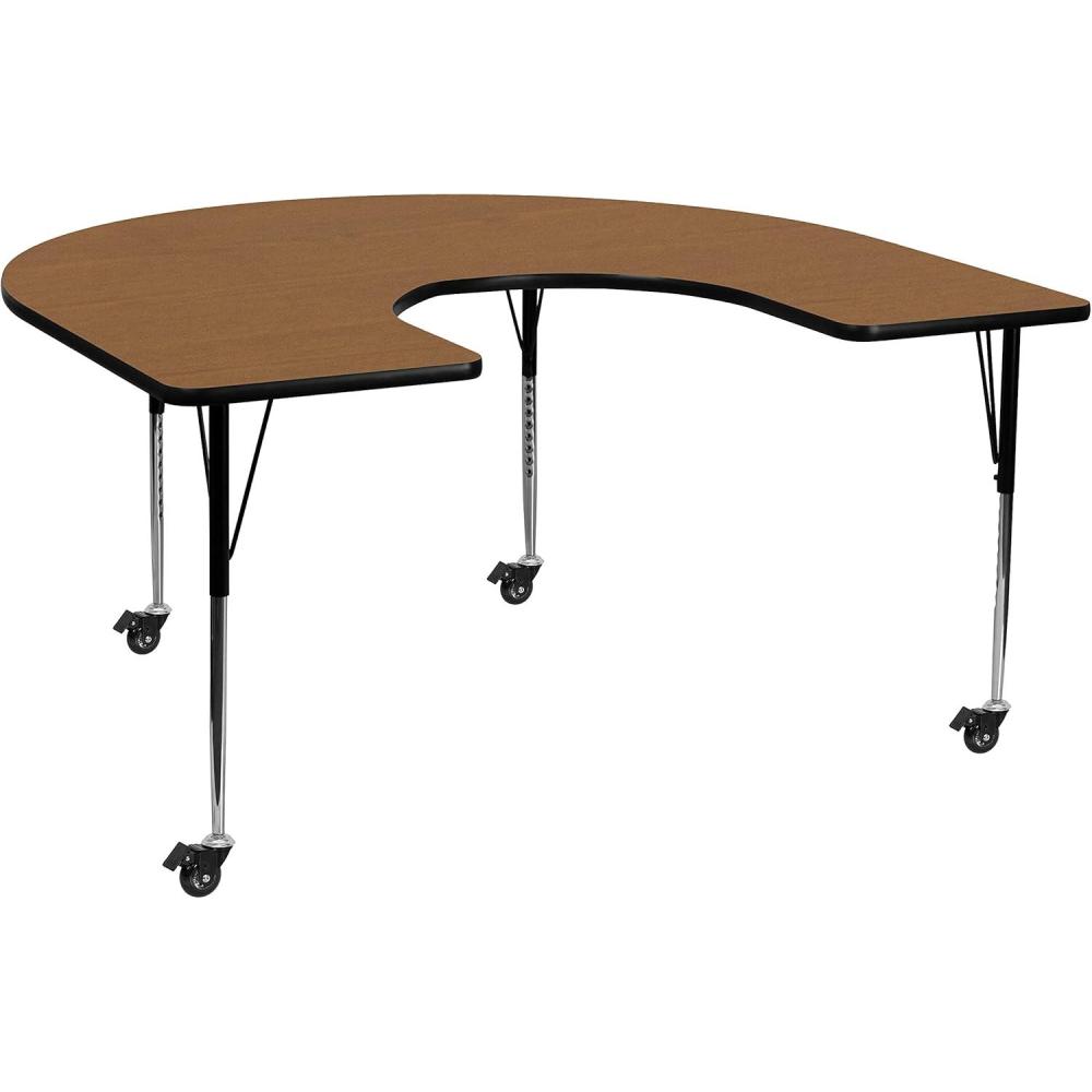 image:imageFlash Furniture Wren Mobile 60W x 66L Horseshoe Oak Thermal Laminate Activity Table Standard Height Adjustable LegsOak