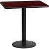 Flash Furniture 24” x 30” Rectangular Black Laminate Table Top with 18” Round Table Height Base(Mahogany)