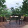 Flash Furniture 3 Piece Outdoor Dining Table Set – Synthetic Teak Poly Slats – 35″ Square Steel Framed Table with Umbrella Holder Hole – 2 Stackable Club Chairs