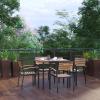 Flash Furniture 5 Piece Outdoor Dining Table Set – Synthetic Teak Poly Slats – 35″ Square Steel Framed Table with Umbrella Holder Hole – 4 Stackable Club Chairs
