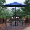 Flash Furniture 5 Piece Outdoor Patio Dining Table Set – 2 Synthetic Teak Stackable Chairs with Arms – 35″ Square Table – Gray Umbrella with Base(Navy)
