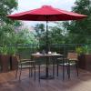 Flash Furniture 5 Piece Outdoor Patio Dining Table Set – 2 Synthetic Teak Stackable Chairs with Arms – 35″ Square Table – Gray Umbrella with Base(Red)