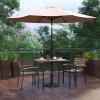 Flash Furniture 5 Piece Outdoor Patio Dining Table Set – 2 Synthetic Teak Stackable Chairs with Arms – 35″ Square Table – Gray Umbrella with Base(Tan)