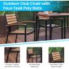 Flash Furniture 5 Piece Outdoor Patio Dining Table Set – 2 Synthetic Teak Stackable Chairs with Arms – 35″ Square Table – Gray Umbrella with Base(Tan)