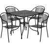 Flash Furniture Black Steel 35.5″ Square 4-Chair Patio Set with Umbrella Hole + Bronze 21lb Umbrella Base