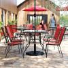 Flash Furniture Brazos Commercial Outdoor Dining Set, 47″ Tempered Glass Patio Table with Umbrella Hole, 4 Stack Chairs with Flex Comfort Seats and Backs, Navy/Black(Red)