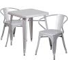 Flash Furniture Commercial Grade 23.75″ Square Black-Antique Gold Metal Indoor-Outdoor Table Set with 2 Arm Chairs(Silver)